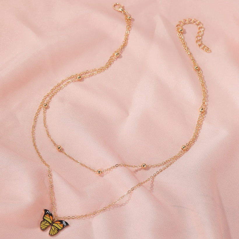 Retro Bead & Butterfly Multilayer Necklace | Gold