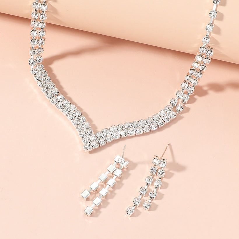 Rhinestone Necklace & Earrings Set