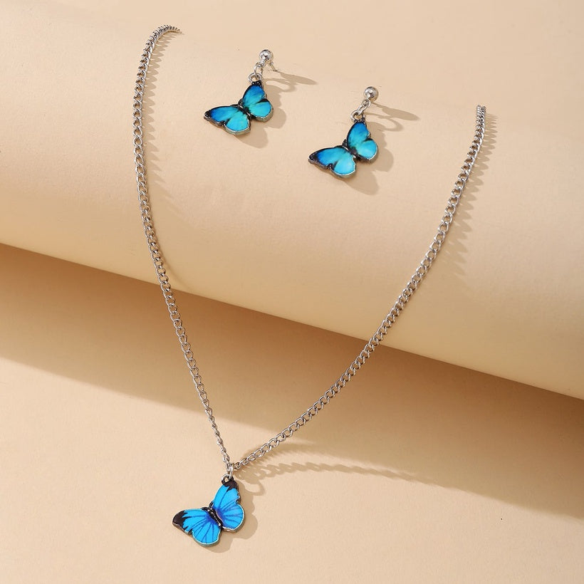 Butterfly Bohemian Necklace & Earrings | Silver