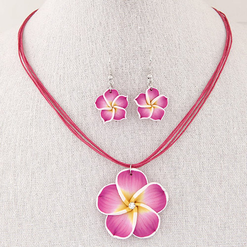 Flower String Necklace & Earrings - 3 Colours