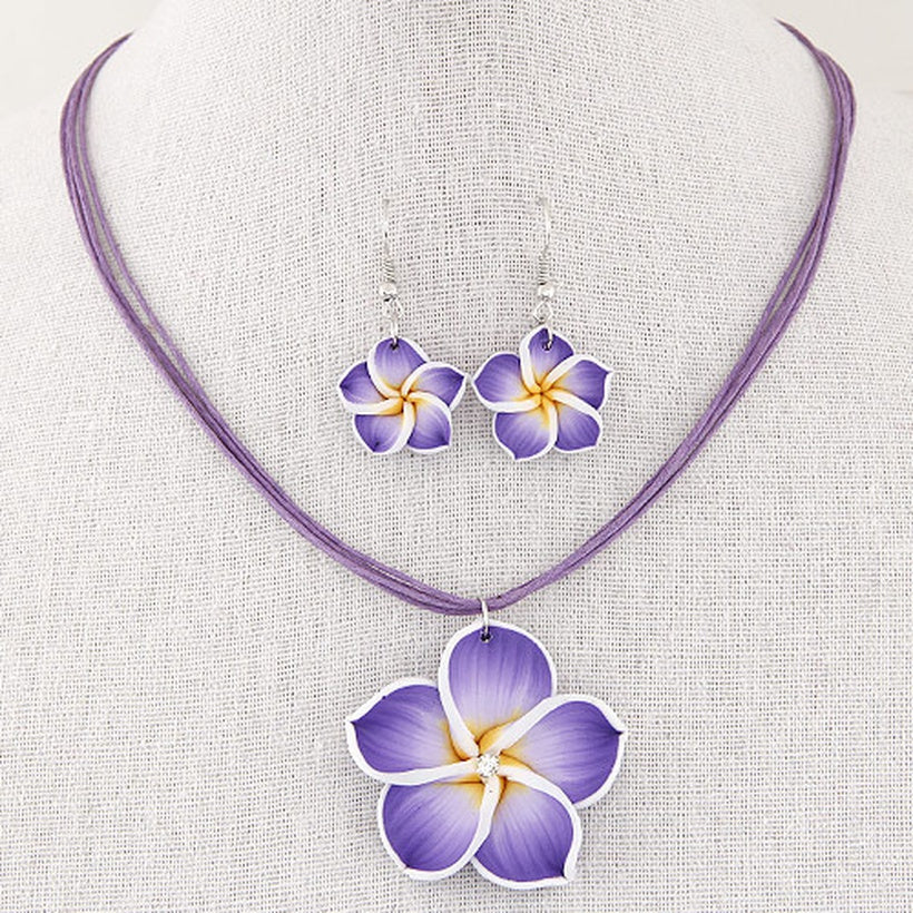 Flower String Necklace & Earrings - 3 Colours