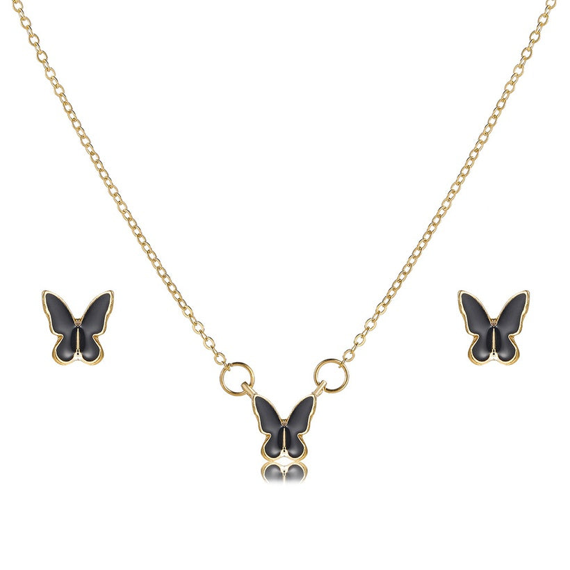 Butterfly Retro Jewellery Set | Gold