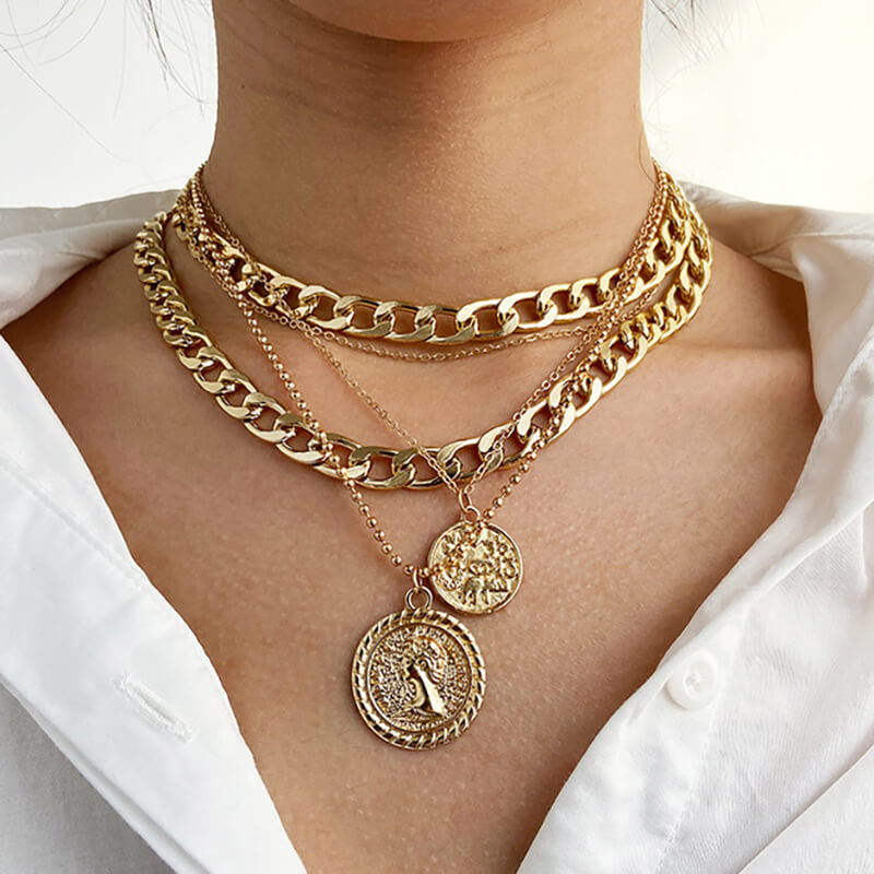 Pendant Multilayer Necklace Gold
