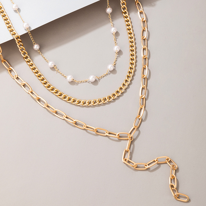 Chain and Pearl Multilayer Necklace