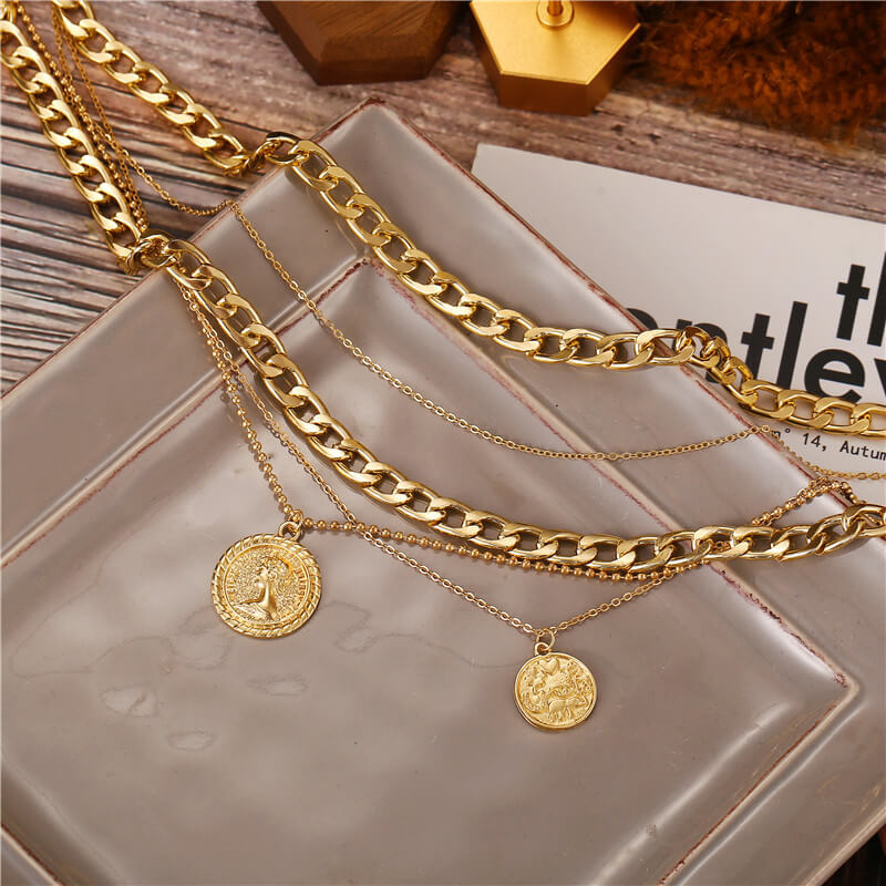 Pendant Multilayer Necklace Gold