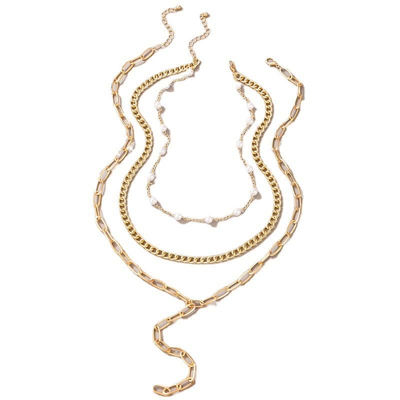 Chain and Pearl Multilayer Necklace