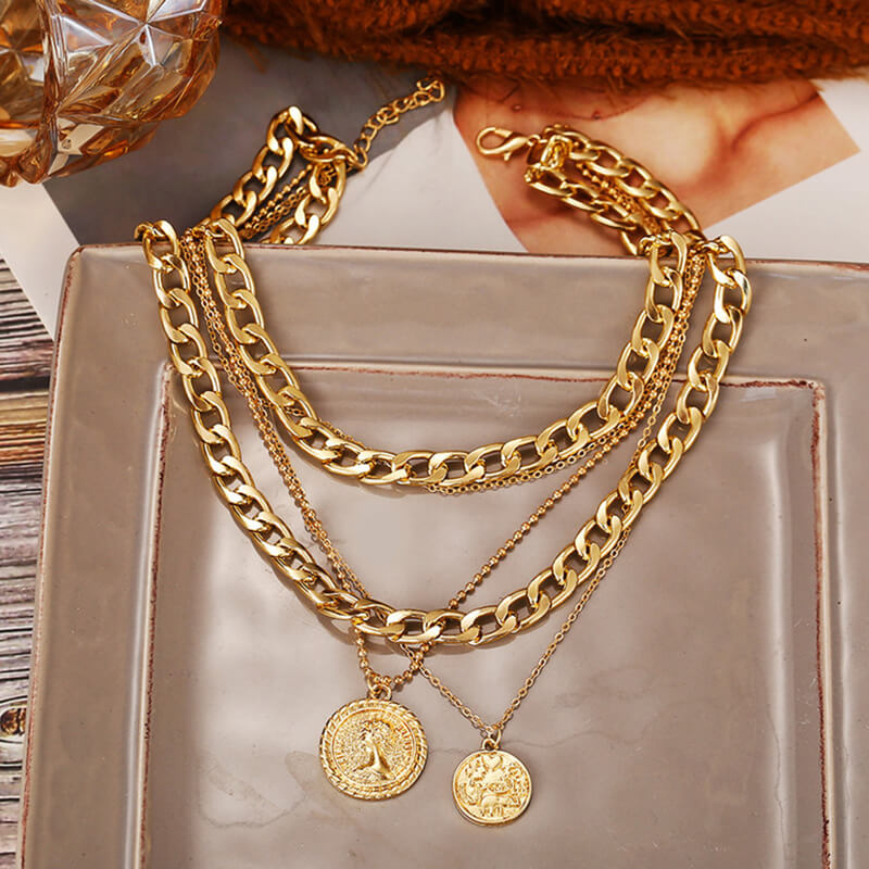 Pendant Multilayer Necklace Gold